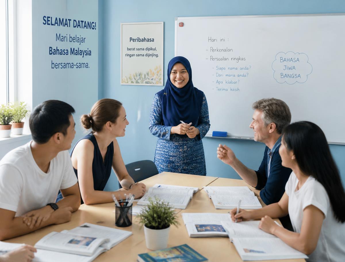 International learners practising Bahasa Malaysia with a Malaysian teacher